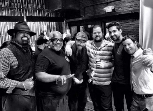 Savannah musicians Eric "Big E" Moore, Tony Coleman, Ray Lundy, Matt Collett, Colin Motlagh, Eric Dunn At the Blues Trinity Concert at The Lucas Theater- photo credit Taryn Collett