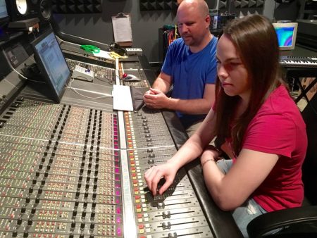 Nicole Thorp and mentor Pierre A. Ferguson at the console