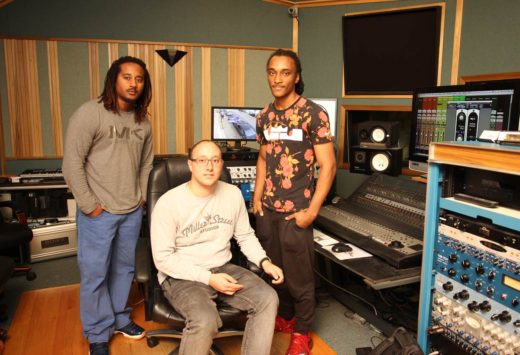 Dion Johnson, mentor Joe Delfino, and Devon Johnson at Miller Street Studios