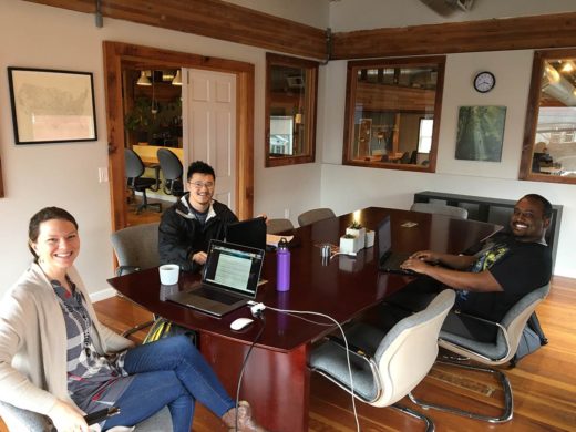 Erin Galey with students Stephan Partipilo and Brooke Tadesse (right)