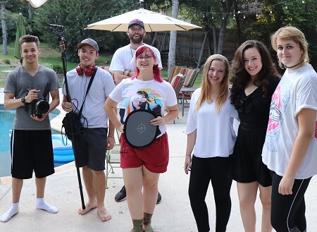 Film Connection grad Jacob Sizemore (far left) with cast and crew of "The Porcelains"