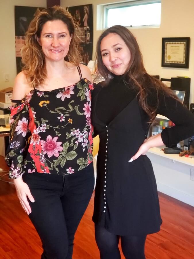 Photograph of Film Connection mentor Bayou Bennett and graduate Isabella Jones (Los Angeles, CA